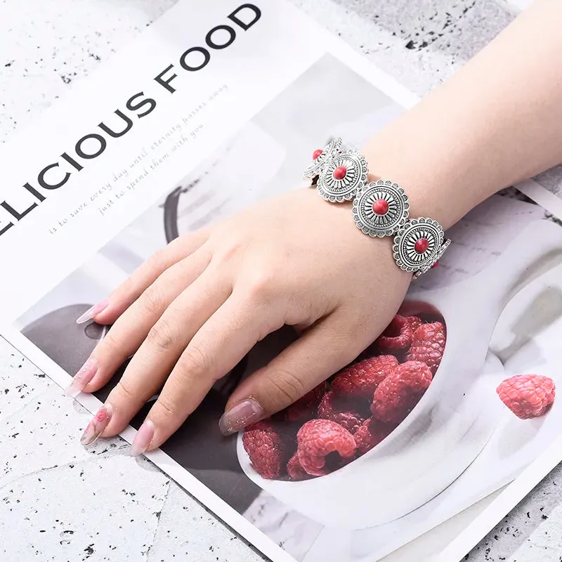 Classic Ethnic Acrylic Stone Flower Bracelets for Women