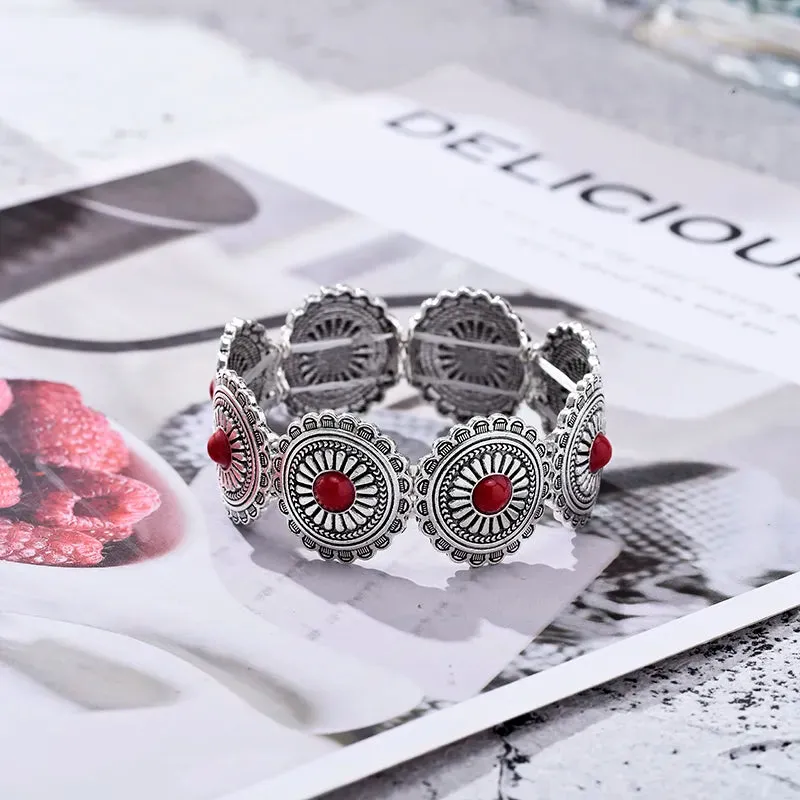 Classic Ethnic Acrylic Stone Flower Bracelets for Women