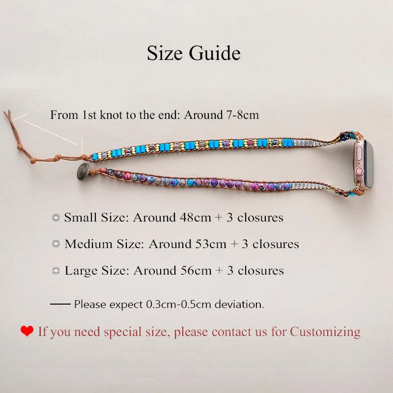 Creative Natural Gems Stone Aple Watch Band Beads Boho 3X Wrap Vegan Rope Watch Strap Wristband Bracelet Accessories Dropship