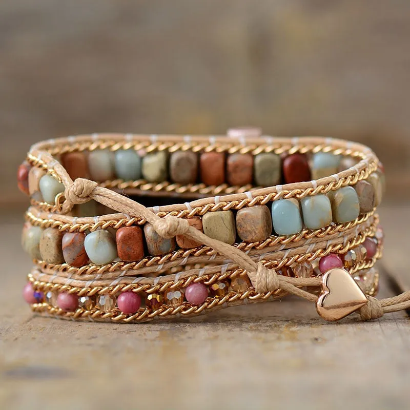 Creative Natural Gems Stone Aple Watch Band Beads Boho 3X Wrap Vegan Rope Watch Strap Wristband Bracelet Accessories Dropship
