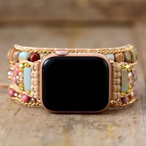 Creative Natural Gems Stone Aple Watch Band Beads Boho 3X Wrap Vegan Rope Watch Strap Wristband Bracelet Accessories Dropship