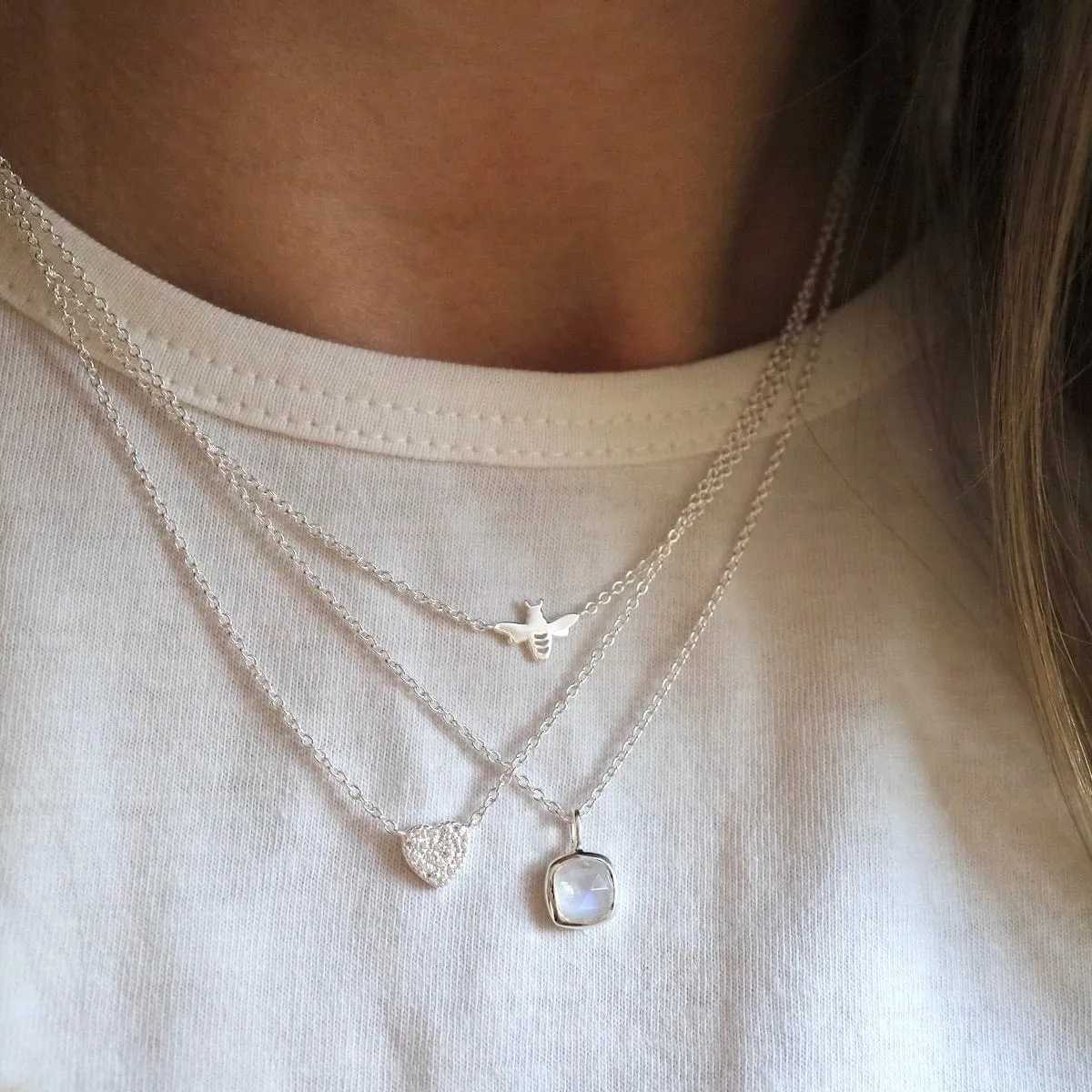 CZ Pave Heart Necklace - Sterling Silver