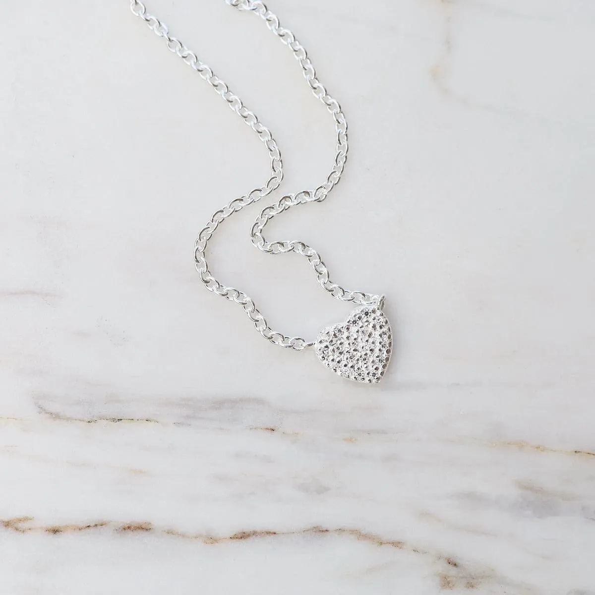 CZ Pave Heart Necklace - Sterling Silver