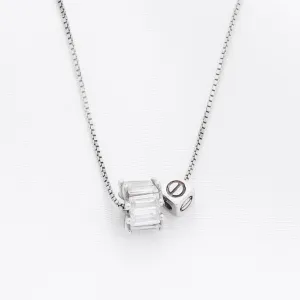 CZ Ring and Cube Sterling Silver Necklace
