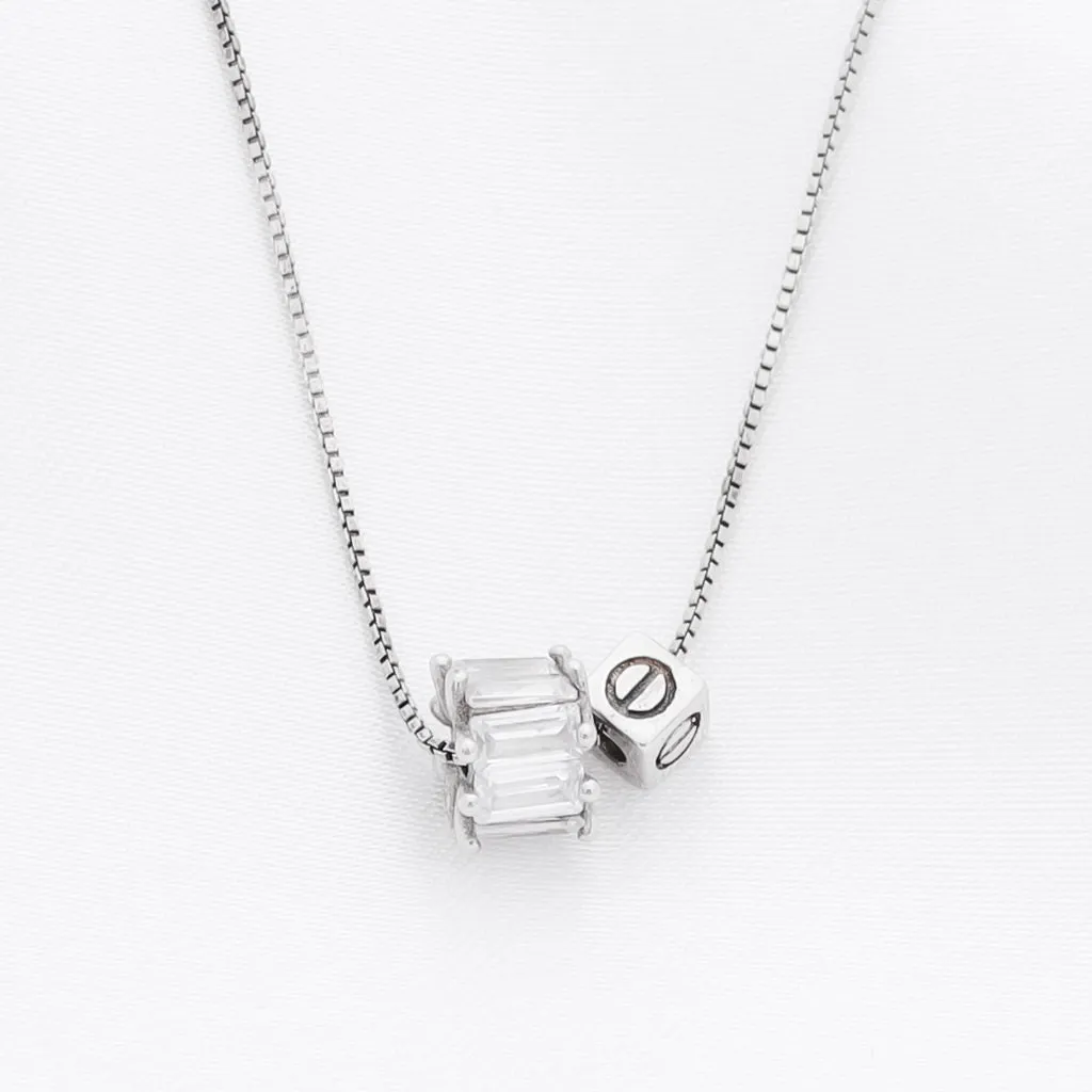 CZ Ring and Cube Sterling Silver Necklace