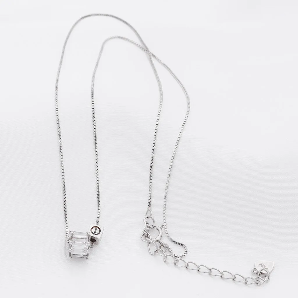 CZ Ring and Cube Sterling Silver Necklace