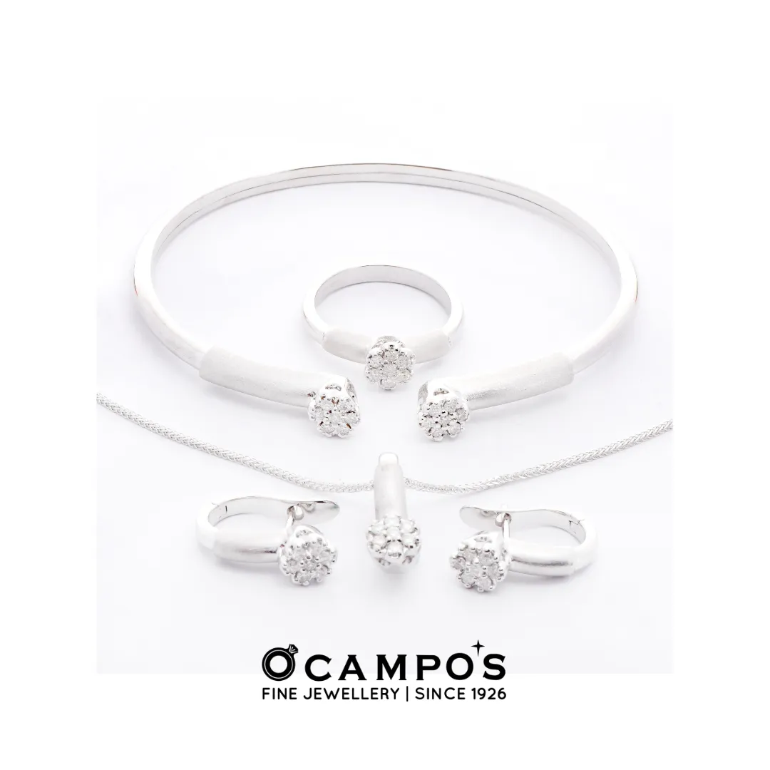 Dahlia Diamond Bangle - White Gold