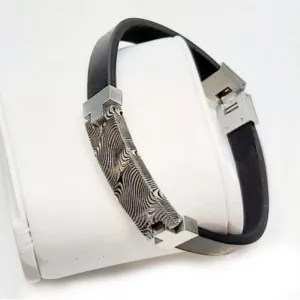 Damascus Steel and Leather ID Bracelet