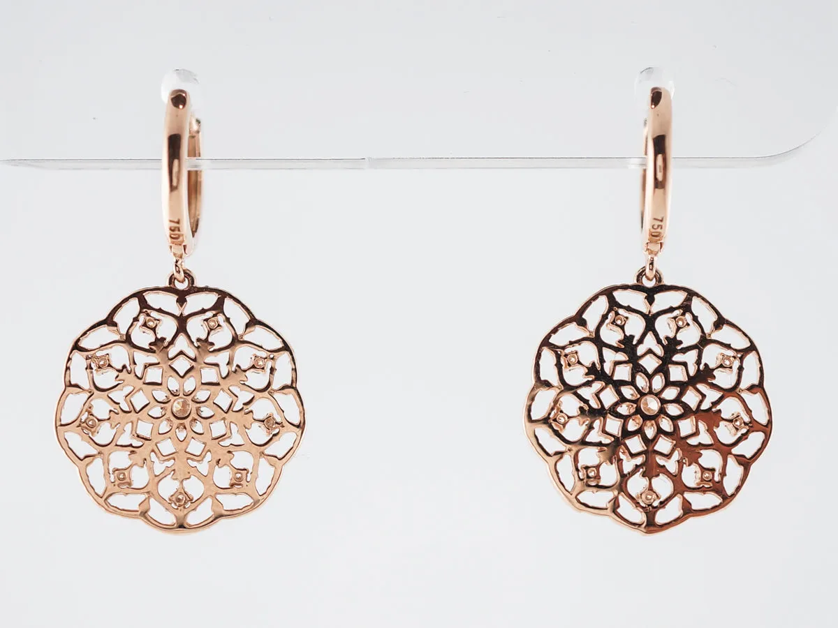 Dangle Drop Earrings Modern .26 Round Brilliant Cut Diamonds in 18K Rose Gold