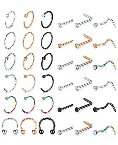 D.Bella Nose Rings for Women Bone Pin L Shaped Nose Rings Studs Screw Nose Nostrial Piercing Jewerly