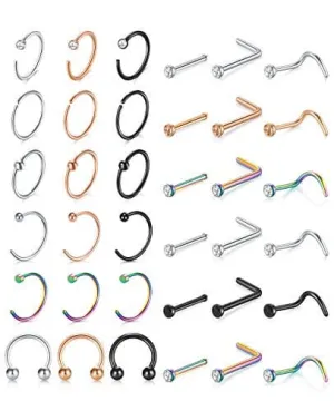 D.Bella Nose Rings for Women Bone Pin L Shaped Nose Rings Studs Screw Nose Nostrial Piercing Jewerly
