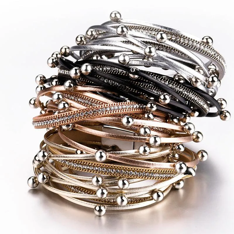 'Dhindha' Rhinestones & Beads Wrap Bracelet - champagne