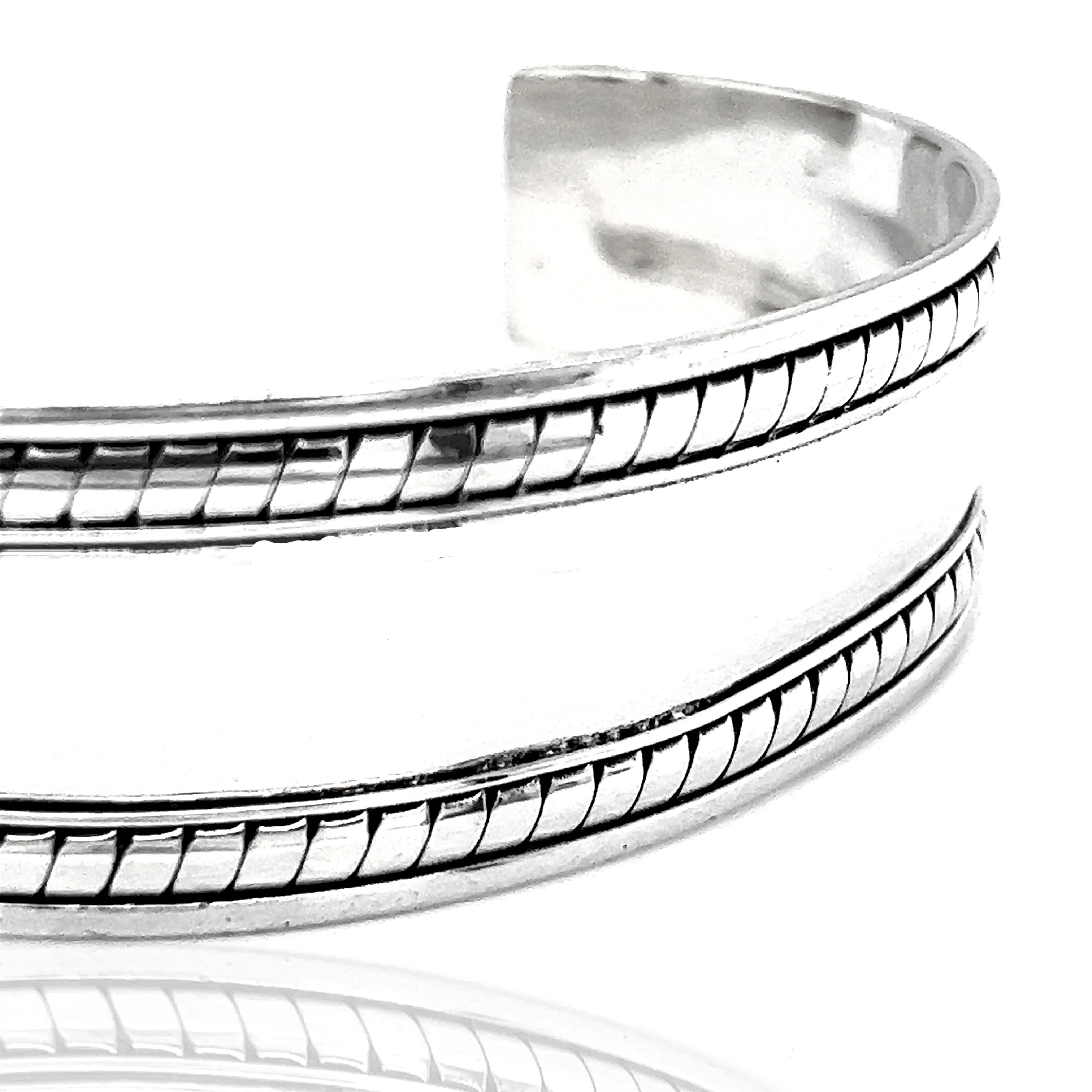 Domed Silver Cuff Bracelet with Rope Etching