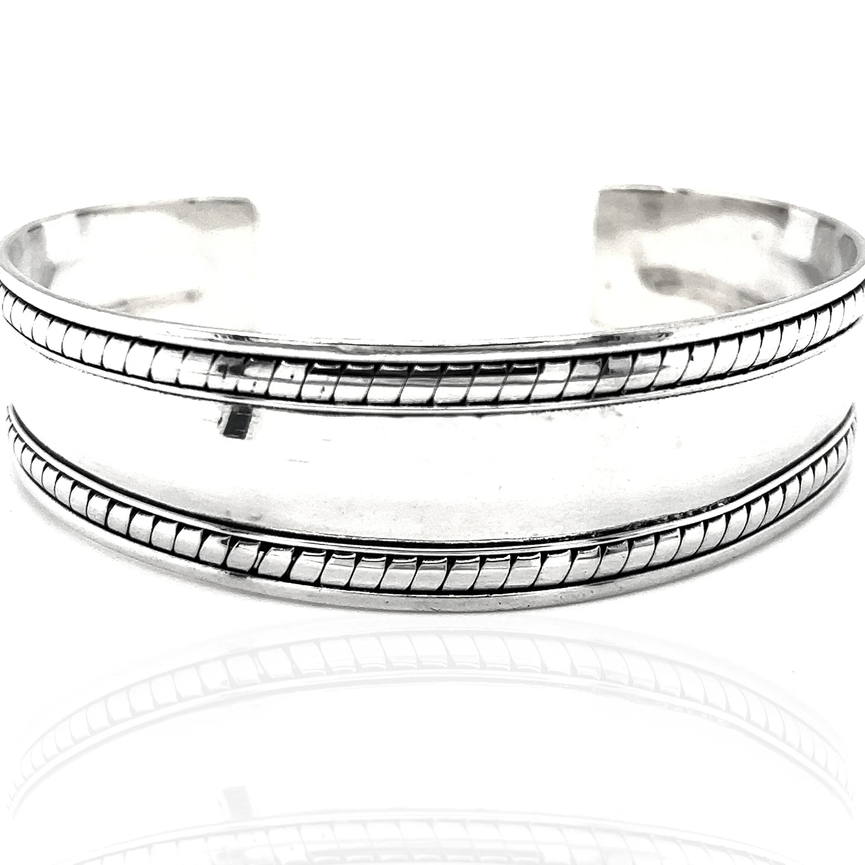 Domed Silver Cuff Bracelet with Rope Etching