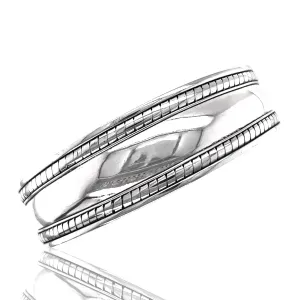 Domed Silver Cuff Bracelet with Rope Etching