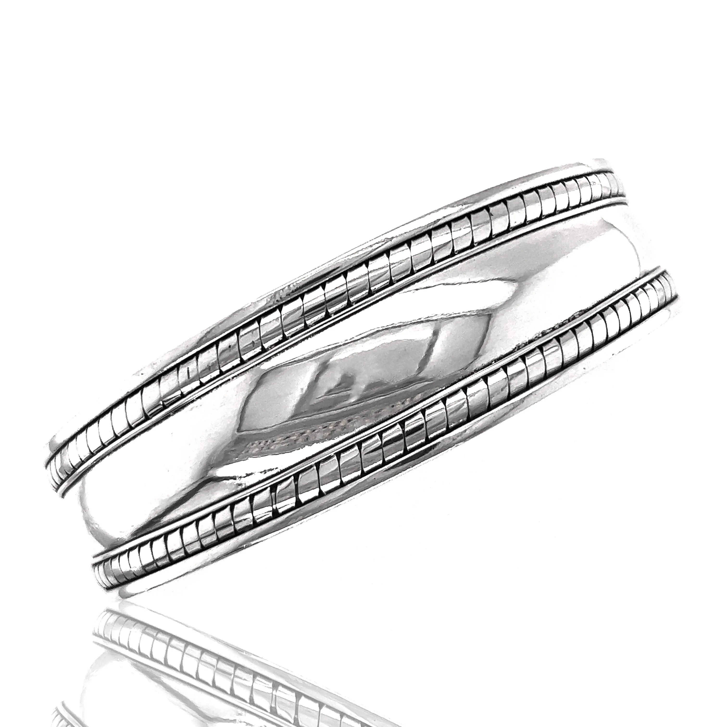 Domed Silver Cuff Bracelet with Rope Etching