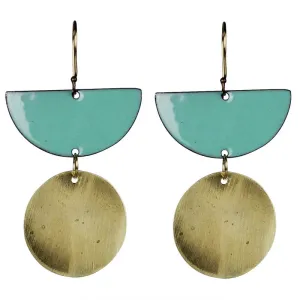 Donte Earring, Semi Circle With Circle Aqua Enamel & Brass
