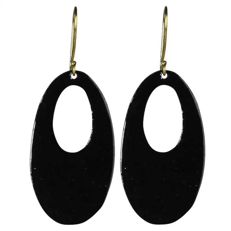 Donte Earring, Teardrop Cut Out Black Enamel - Small