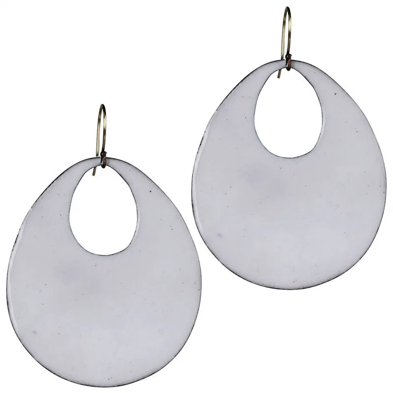 Donte Earring, Teardrop Cut Out White Enamel - Large