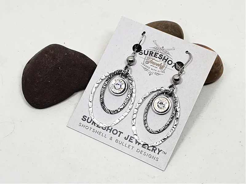 Double Oval Textured Hoop Bullet Earrings