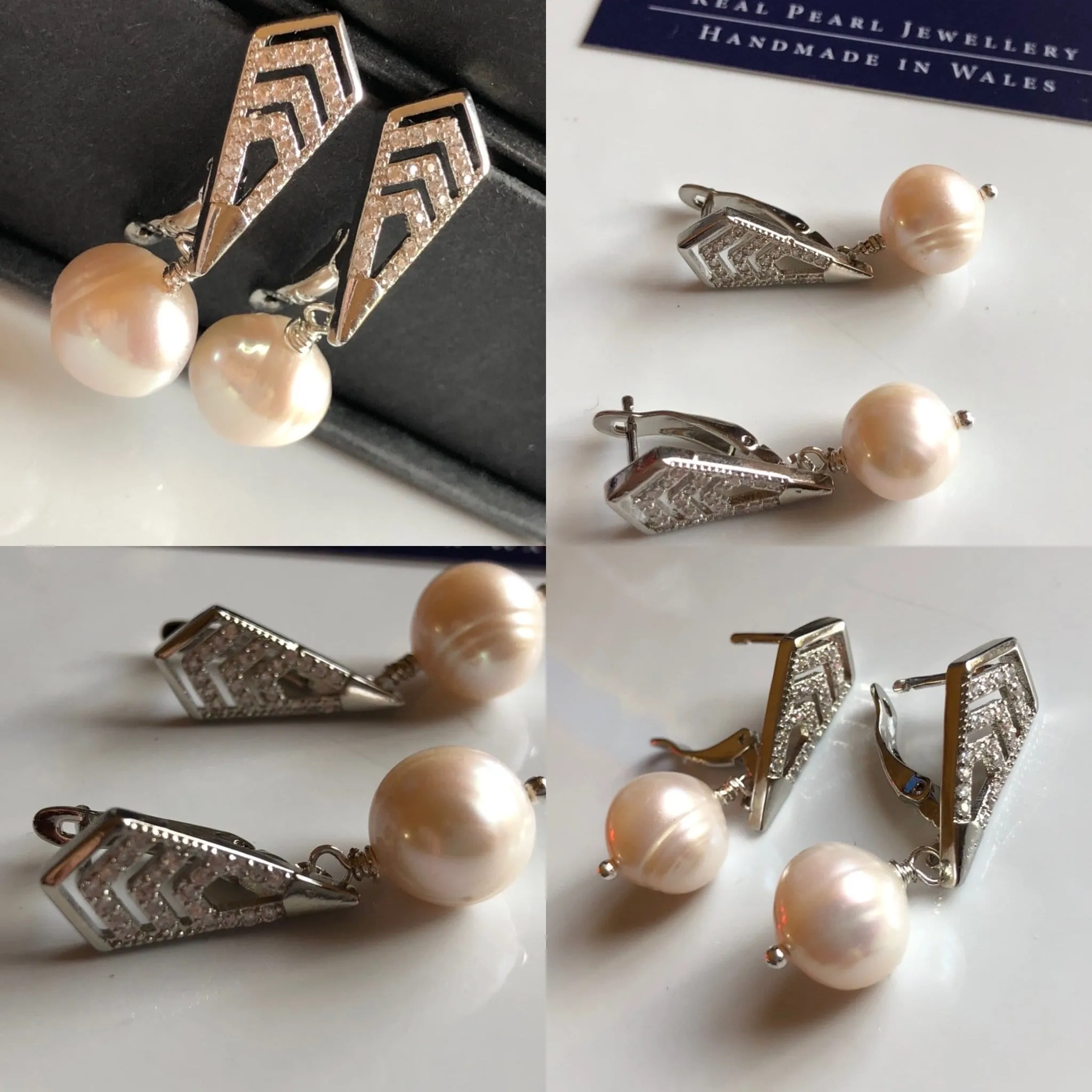 Earrings: Ivory baroque freshwater drop pearl Art Deco style - classic