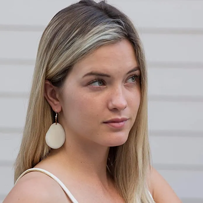 Earth Accessories Bohemian Drop Dangle Earrings for Women-Dangling Large Pendant Earring in Turquoise,Pink,Ivory-Plant Based and Sustainable EarRings