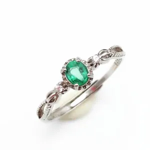 Elegant and Classic Natural Emerald Sterling Silver Ring