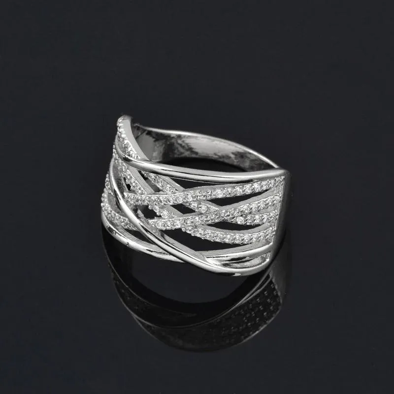 Elegant Big Wide Wedding Rings Yellow Gold Silver Color White Cubic Zirconia Rings