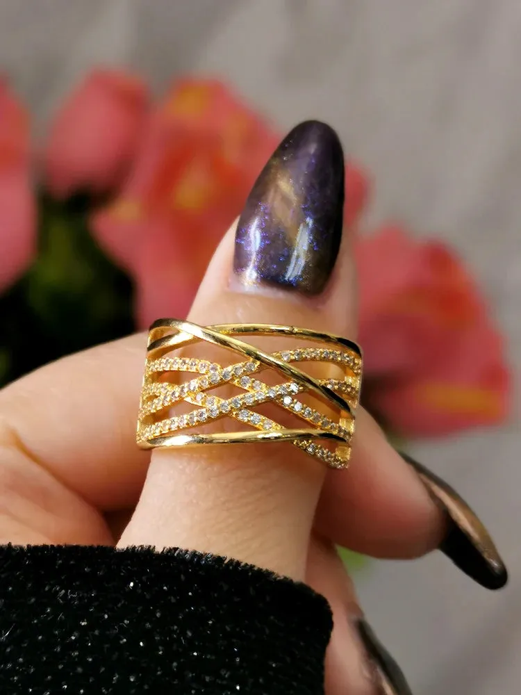 Elegant Big Wide Wedding Rings Yellow Gold Silver Color White Cubic Zirconia Rings