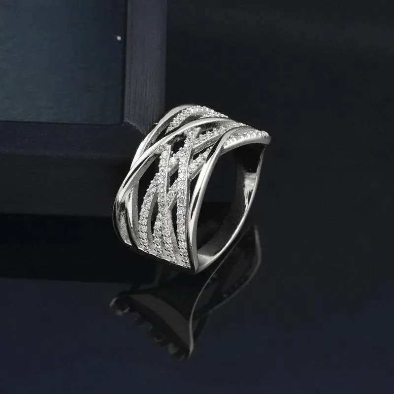 Elegant Big Wide Wedding Rings Yellow Gold Silver Color White Cubic Zirconia Rings