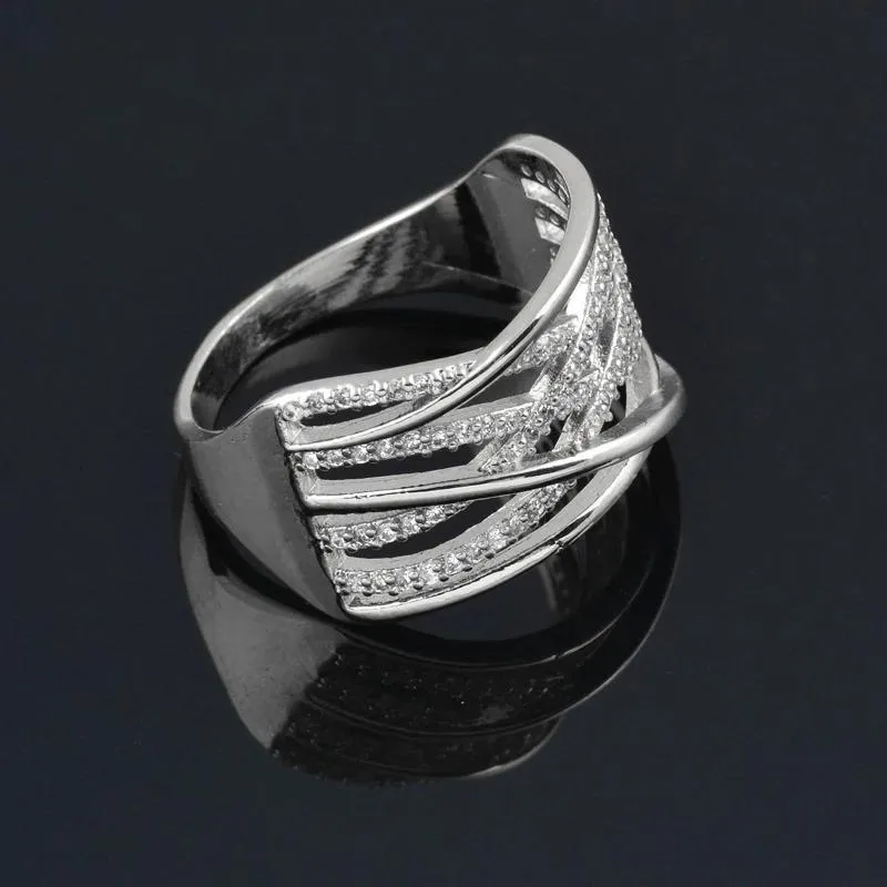 Elegant Big Wide Wedding Rings Yellow Gold Silver Color White Cubic Zirconia Rings
