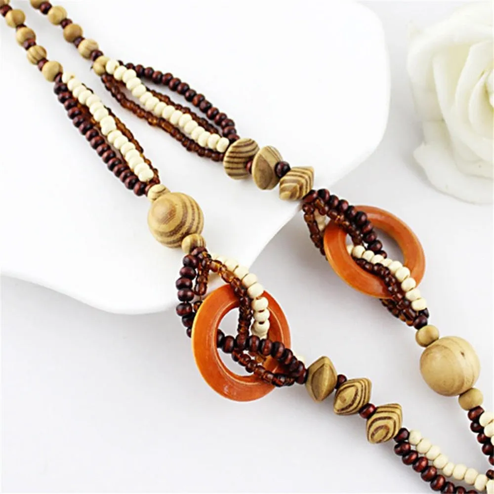 Ethnic Elephant Wooden Beads Necklace Beaded Luck Necklace