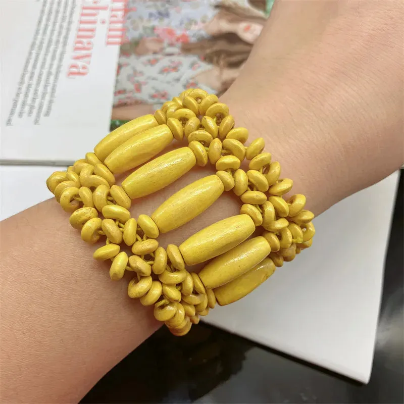 Ethnic Vintage Exaggerated Wood Beads Bracelets for Women