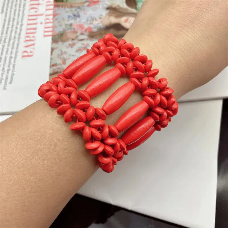 Ethnic Vintage Exaggerated Wood Beads Bracelets for Women
