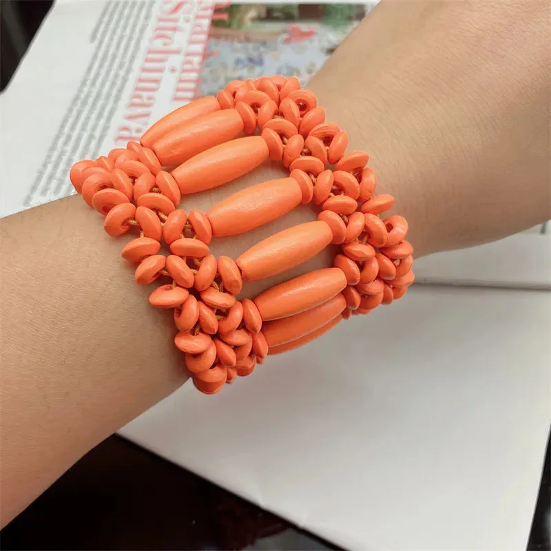 Ethnic Vintage Exaggerated Wood Beads Bracelets for Women