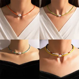 European And American Jewelry Simple Single Layer Mixed Color Bead Necklace