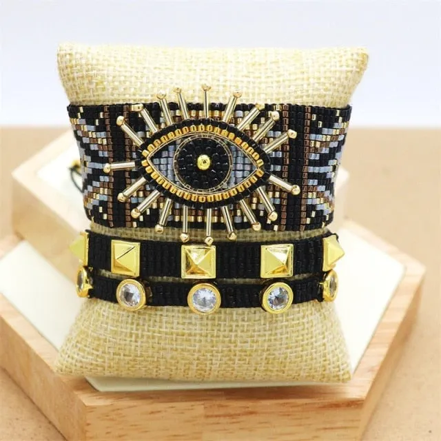 Evil Eye Handmade Glass Seed Bracelets