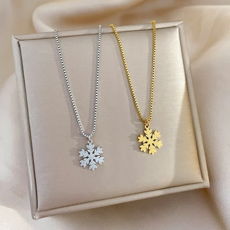 Fashion simple stainless steel necklace snowflake pendant necklace