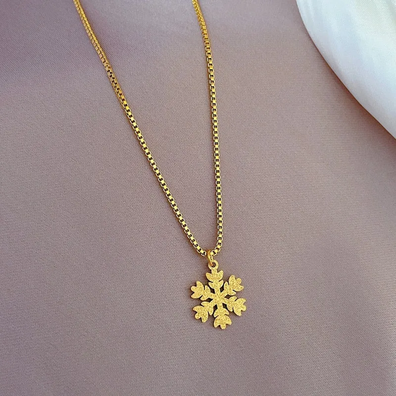 Fashion simple stainless steel necklace snowflake pendant necklace