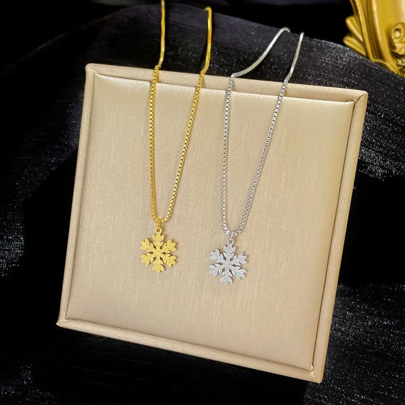 Fashion simple stainless steel necklace snowflake pendant necklace