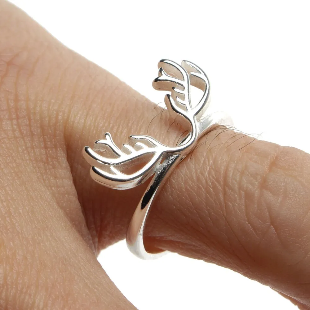 Fashion Women Opening Finger Ring Elegant Deer Antler Adjustable Ring
