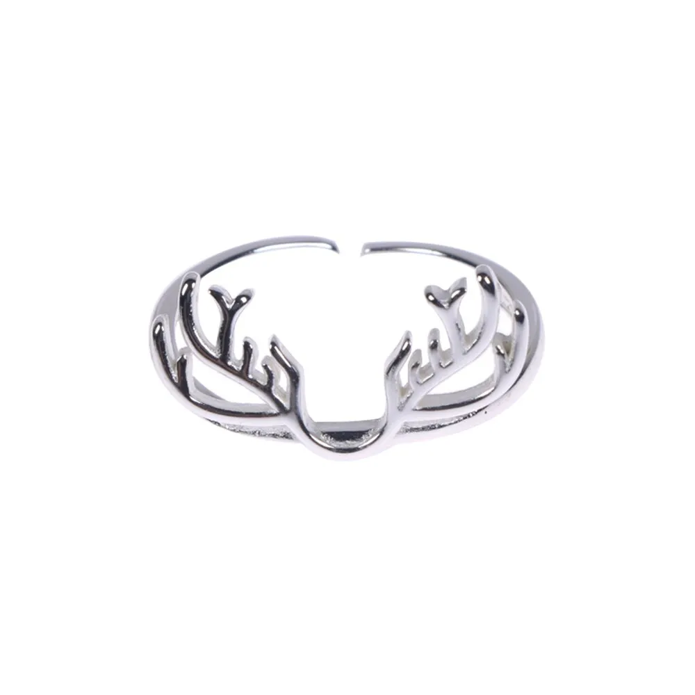 Fashion Women Opening Finger Ring Elegant Deer Antler Adjustable Ring