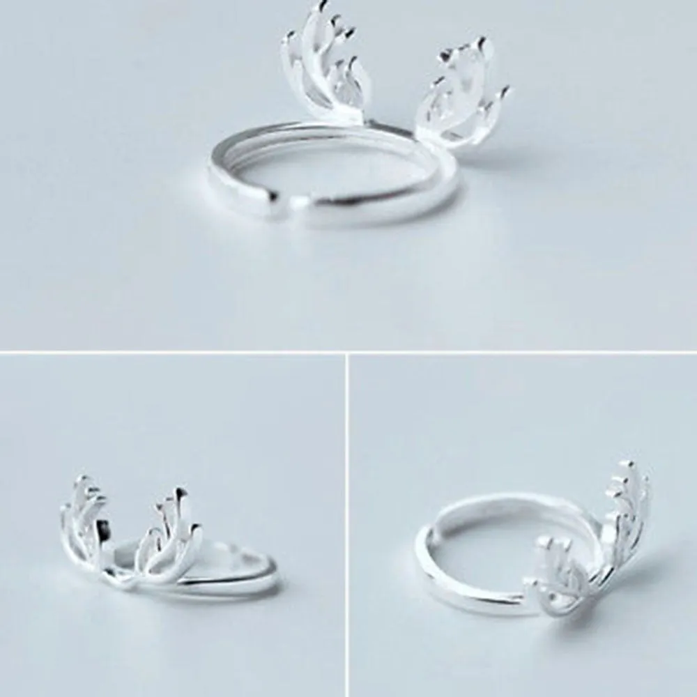 Fashion Women Opening Finger Ring Elegant Deer Antler Adjustable Ring