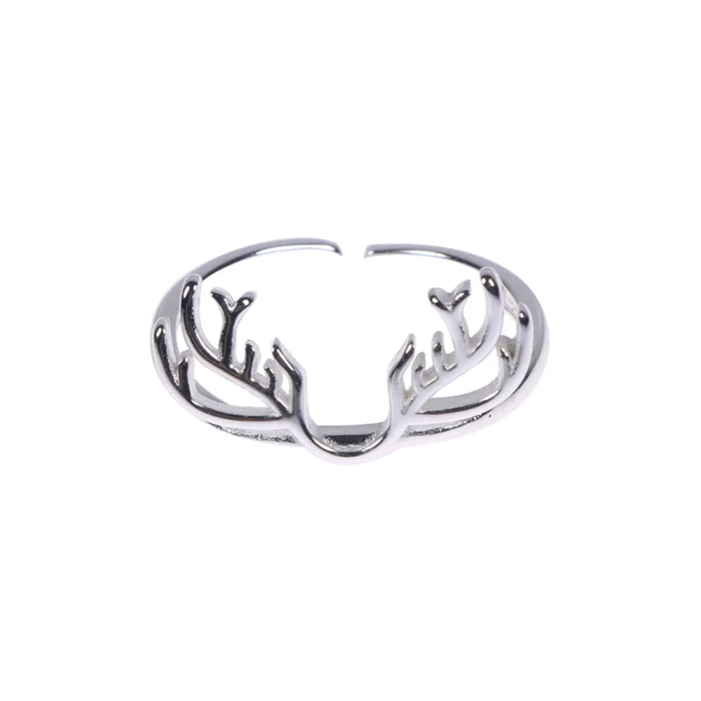 Fashion Women Opening Finger Ring Elegant Deer Antler Adjustable Ring