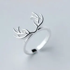 Fashion Women Opening Finger Ring Elegant Deer Antler Adjustable Ring