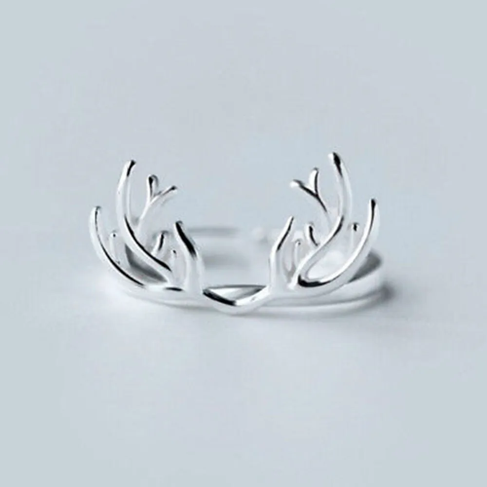 Fashion Women Opening Finger Ring Elegant Deer Antler Adjustable Ring