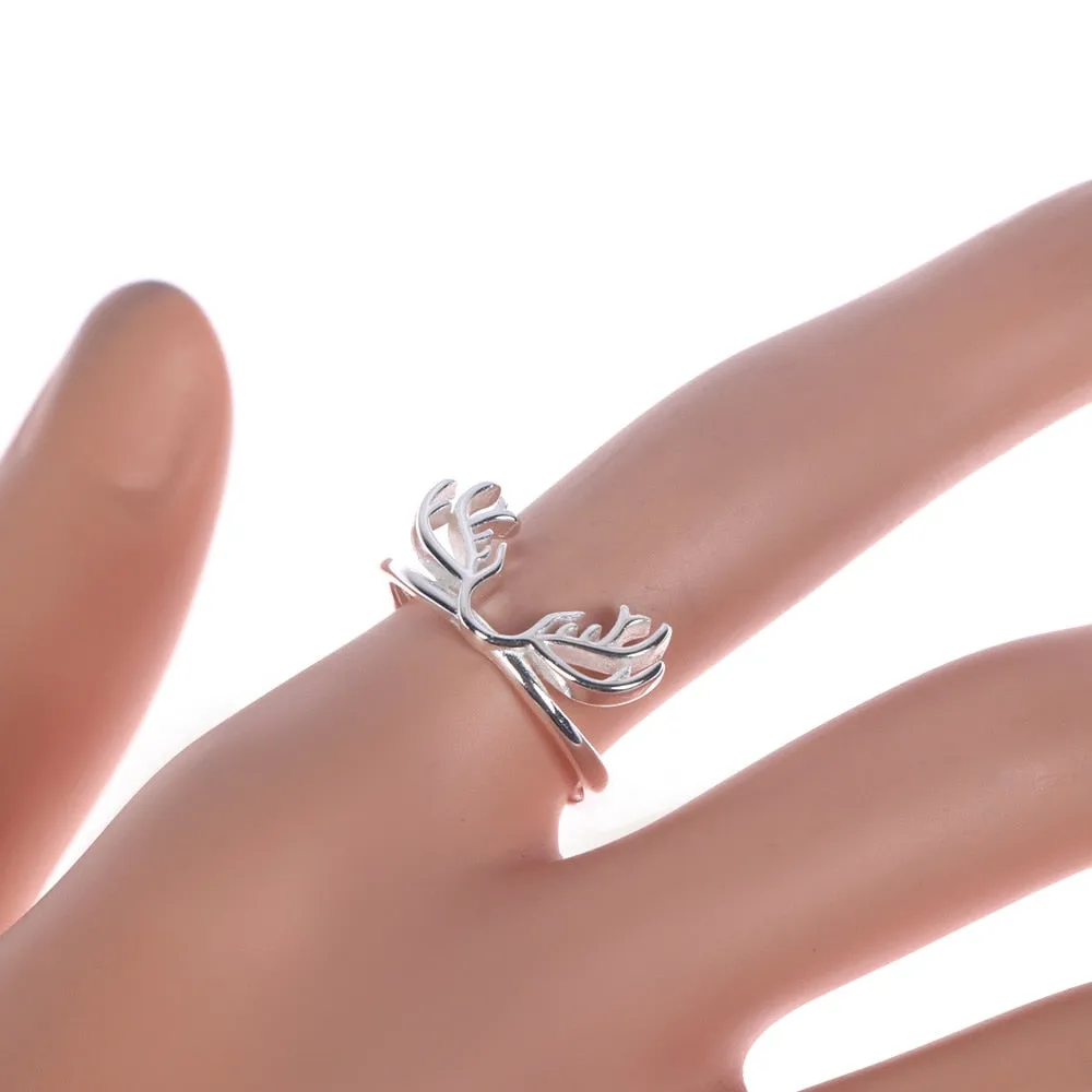 Fashion Women Opening Finger Ring Elegant Deer Antler Adjustable Ring