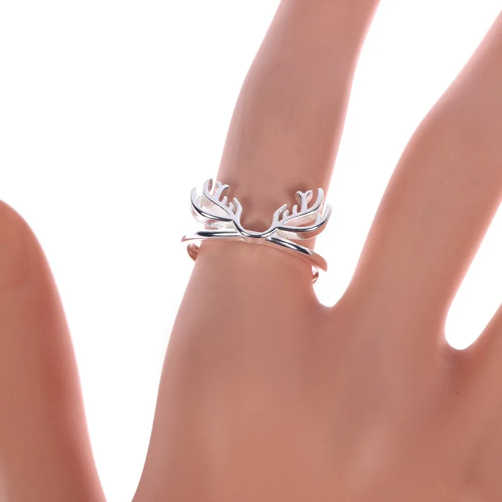 Fashion Women Opening Finger Ring Elegant Deer Antler Adjustable Ring