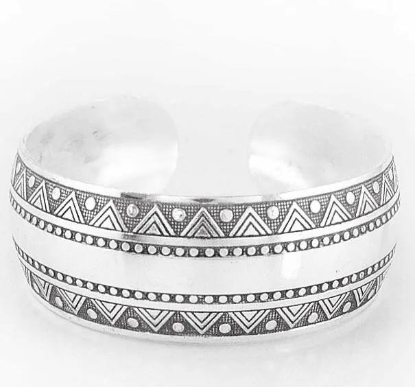 Georgina Silver Boho Antalya Carved Bangle Bracelet