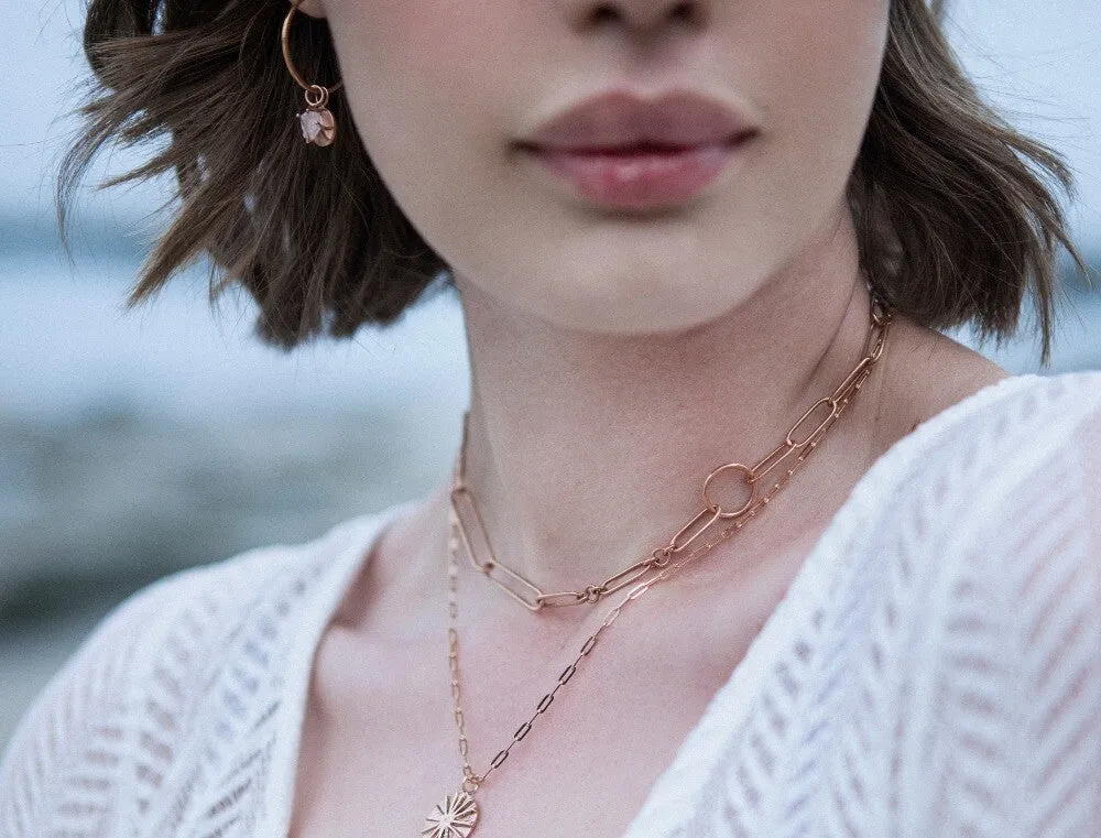 Gold Hoops with Rose Quartz and Mini Discs